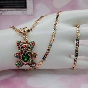 Valentine's Day bear multi-stones gold plated